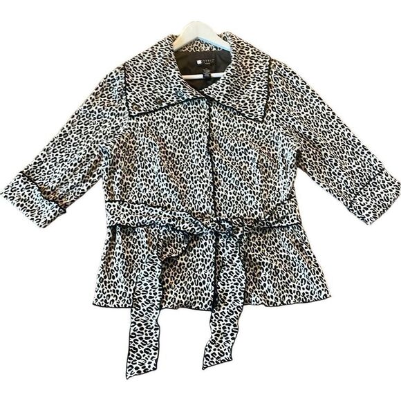 Carole Little black and white animal print tie front blazer jacket 1x - Picture 1 of 7